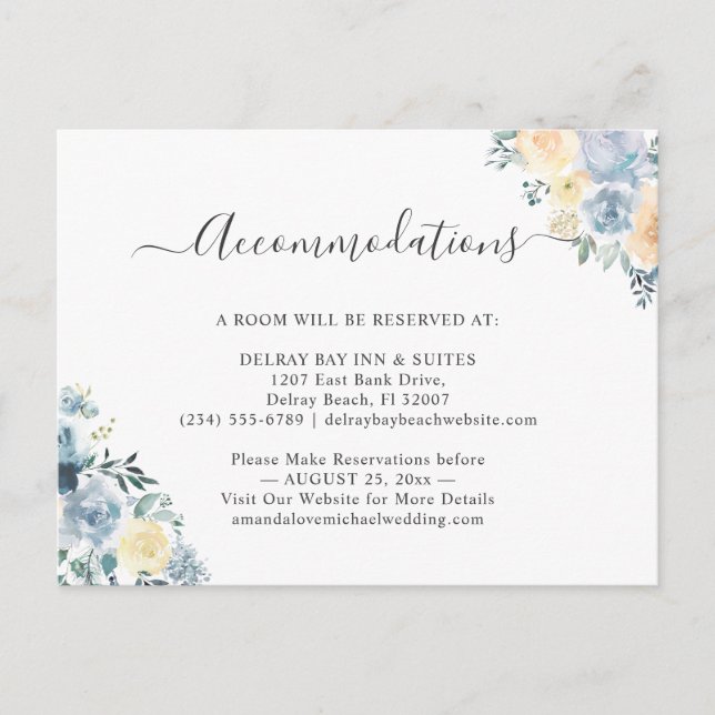 Carte Chic Vanilla Blue Floral Hébergements (Devant)