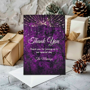 Carte Chic violet argent faux parties scintillant merci