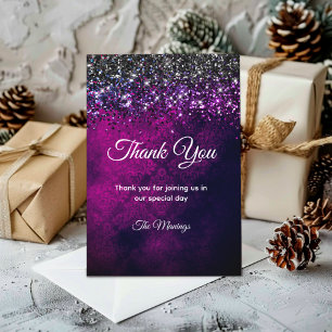 Carte Chic violet noir gouttes d'argent parties scintill