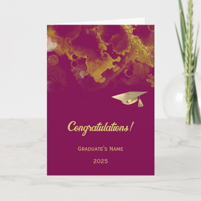 Carte Chic Violet Rouge or Abstrait Graduation (Devant)