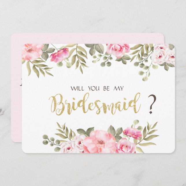 Carte Chic Watercolor Floral Bridesmaid (Devant / Derrière)
