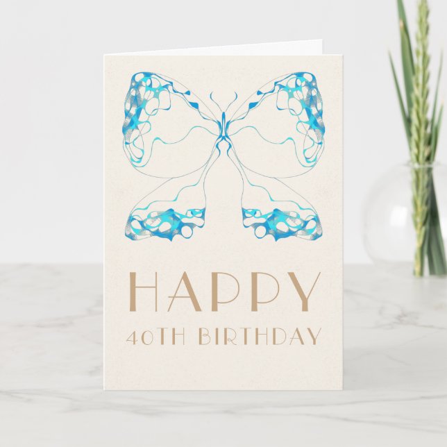 Carte Chic Whimsical Timeless Bleu Papillon Anniversaire (Devant)