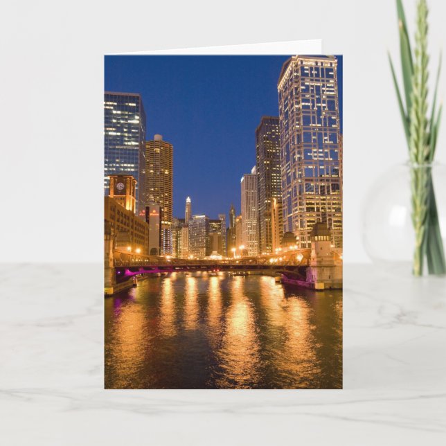 Carte Chicago, Illinois, Skyline et rivière Chicago à (Devant)