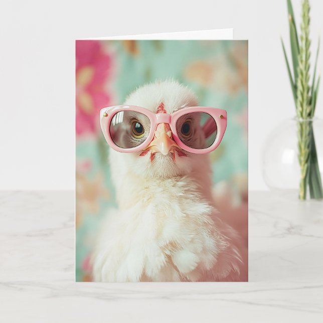 Carte Chick cool avec lunettes roses ressort (Devant)
