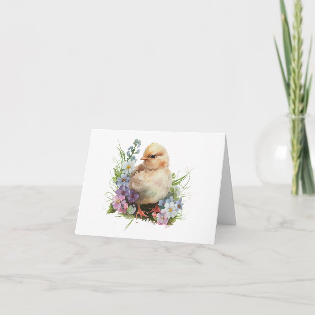 Carte Chick en aquarelle avec beaucoup de fleurs BLANC (Devant)