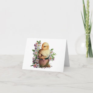 Carte Chick en pot d'aquarelle avec Fleurs BLANC