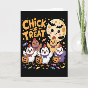 Carte Chick Or Treat Halloween Lune Poulet Amusement
