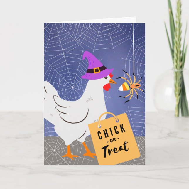 Carte Chick ou traiter Halloween drôle avec l'araignée d (Devant)