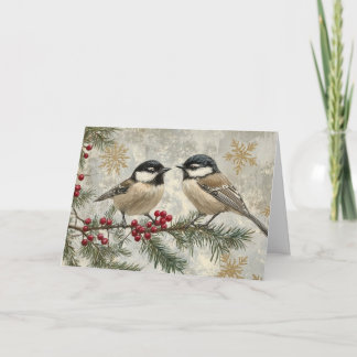 Carte Chickadee neigeux sur la branche À feuillage persi