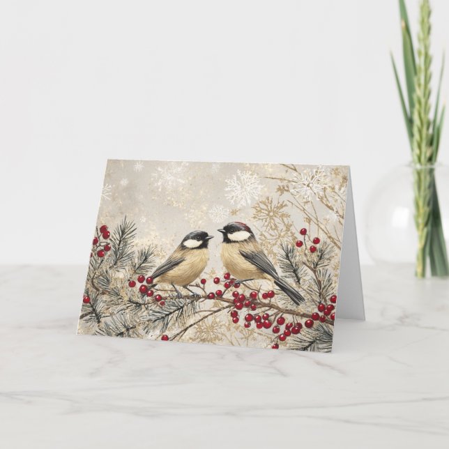 Carte Chickadees Perché sur À feuillage persistant avec  (Devant)