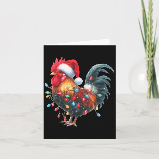 Carte Chicken Christmas Lights Funny Santa Hat Merry Xma (Devant)