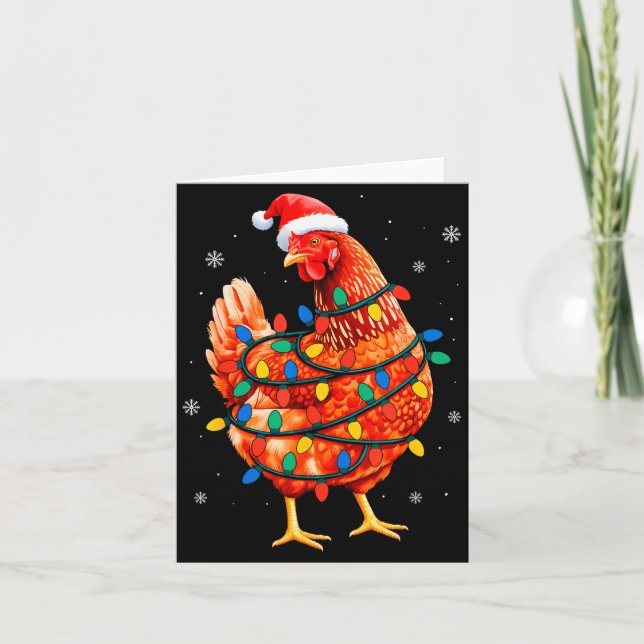 Carte Chicken Christmas Tree Lights Farm Animal Santa Xm (Devant)