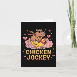 Carte Chicken Jockey Capybara équitation Pixel Art Gamer