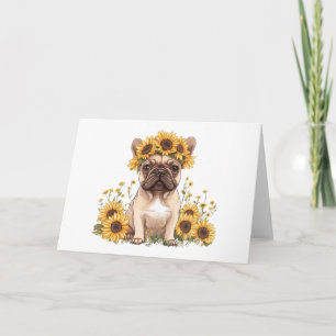 Carte Chien À Balle Français Entouré De Tournesols