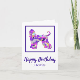 Carte Chien à col afghan Silhouette rose pourpre Anniver