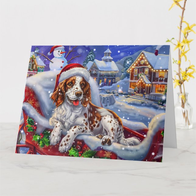Carte Chien à couture anglais en neige dorée Noël (Fleur jaune)