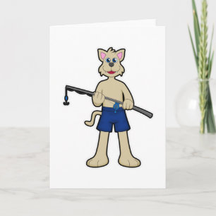 Carte Chien à la pêche avec canne à pêche et poisson