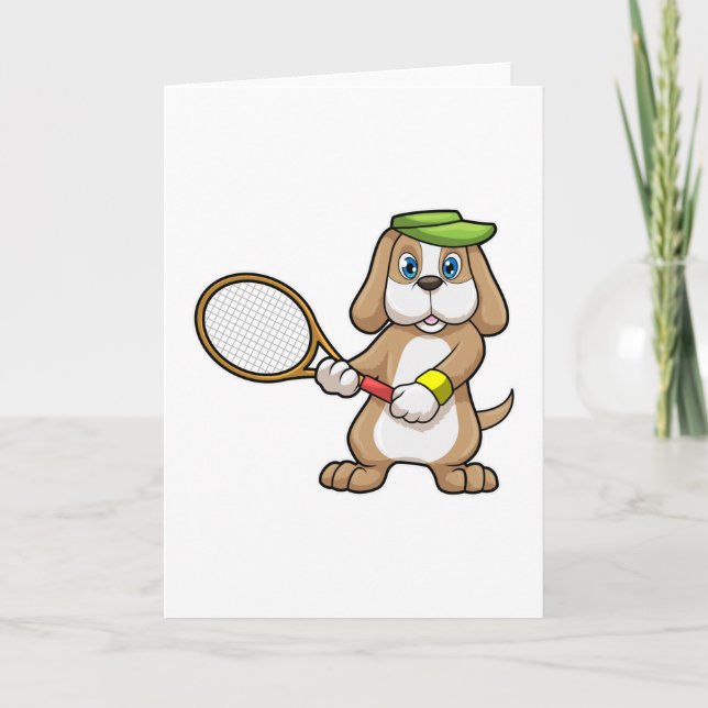 Carte Chien à Tennis avec raquette de tennis & Casquette (Devant)