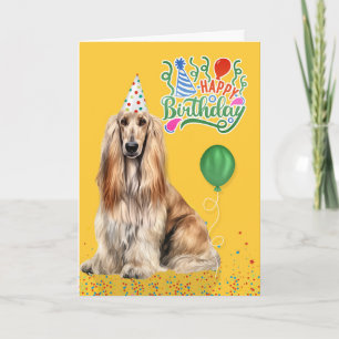 Carte Chien Afghan Hound avec un chapeau de fête sur un