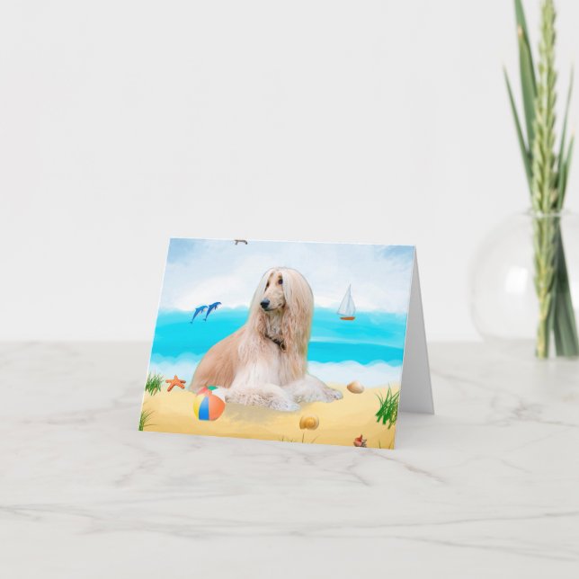 Carte Chien Afghan Hound sur la Plage (Devant)