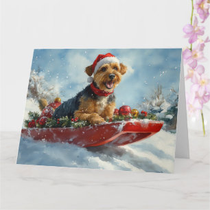 Carte Chien Airedale dans Luge Laissez Tomber la Neige N