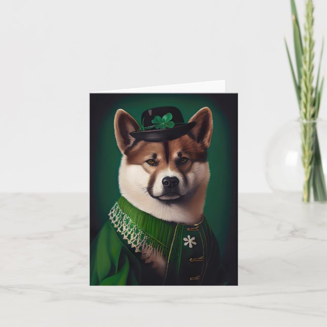 Carte chien akita en robe de la Saint-Patrick (Devant)