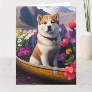 Carte Chien Akita sur une pagaie : une aventure pittores