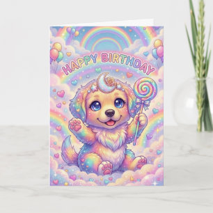 Carte Chien Arc-en-Ciel Magique Anniversaire Enfant Fant
