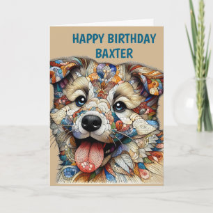 Carte Chien au motif de style mosaïque fantaisiste