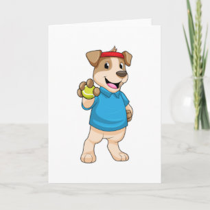 Carte Chien au tennis avec balle de tennis