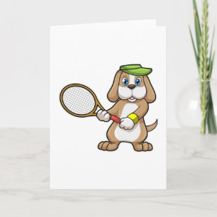 Carte Chien au tennis avec raquette de tennis et casquet