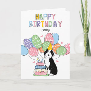Carte Chien Aussiedoodle Blanc Noir Joyeux Anniversaire