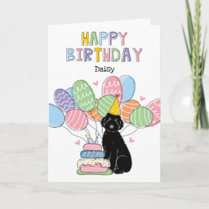 Carte Chien Aussiedoodle Noir Joyeux anniversaire