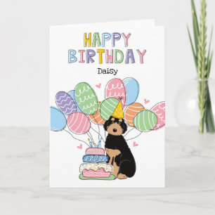 Carte Chien Aussiedoodle Noir Tan Joyeux Anniversaire