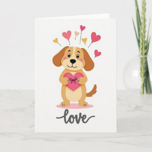 Carte Chien Avec Ballon en Forme de Cœur d'Amour