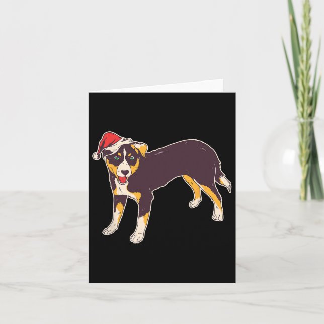 Carte Chien avec le chapeau de Santa - Noël drôle (Devant)