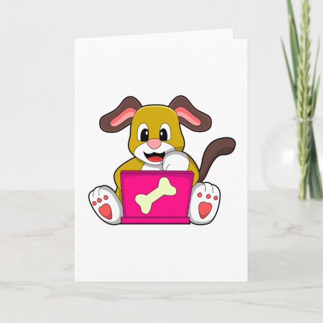 Carte Chien avec ordinateur portable (Devant)