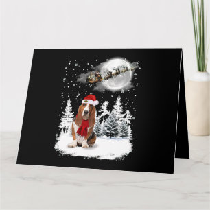 Carte Chien Basset Hound sous la neige au clair de lune 