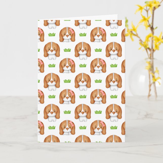 Carte Chien Beagle à l'aquarelle mignon  (Fleur jaune)