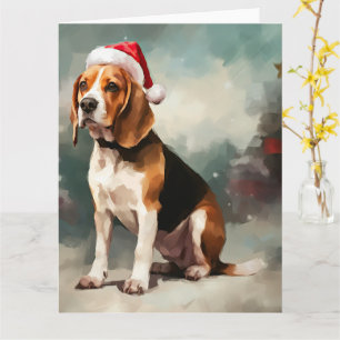 Carte Chien beagle à Noël de neige
