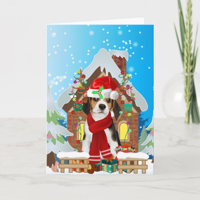 Carte Chien beagle avec cadeaux de Noël (Devant)