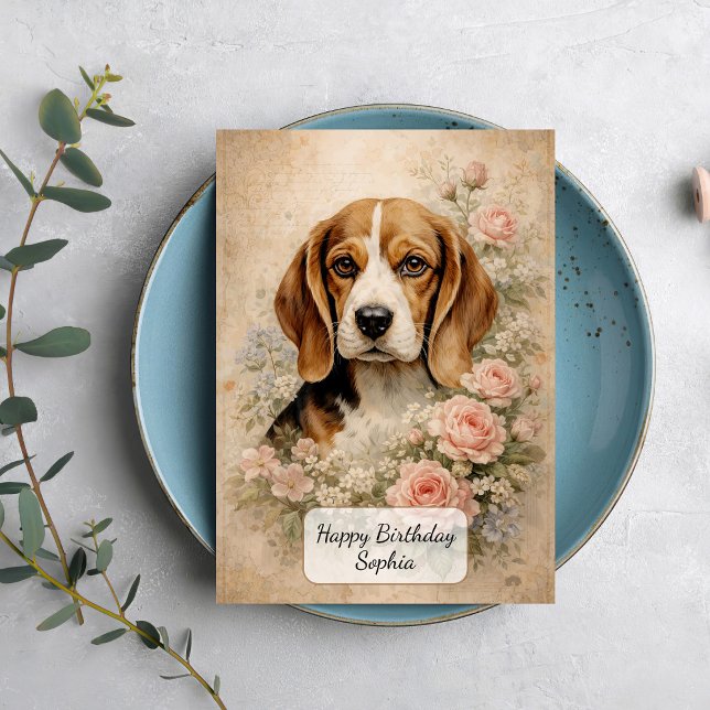 Carte Chien Beagle avec des Roses (Créateur téléchargé)