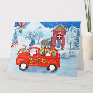 Carte Chien Beagle dans un camion de livraison de Noël e