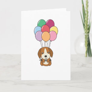 Carte Chien beagle Des Mouches Avec Des Ballons Colorés