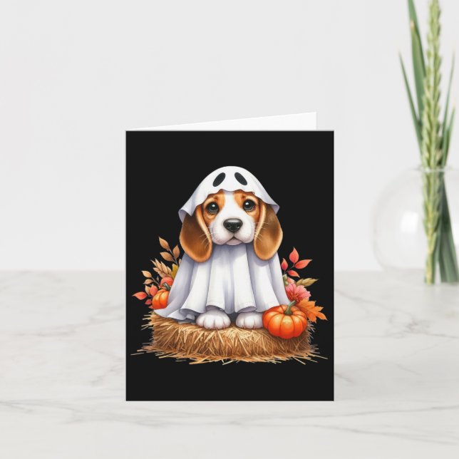 Carte Chien Beagle D'Halloween mignon Comme Chien Fantôm (Devant)