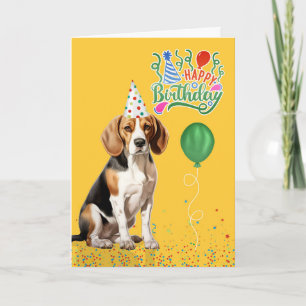 Carte Chien beagle en Casquette de fête à l'anniversaire