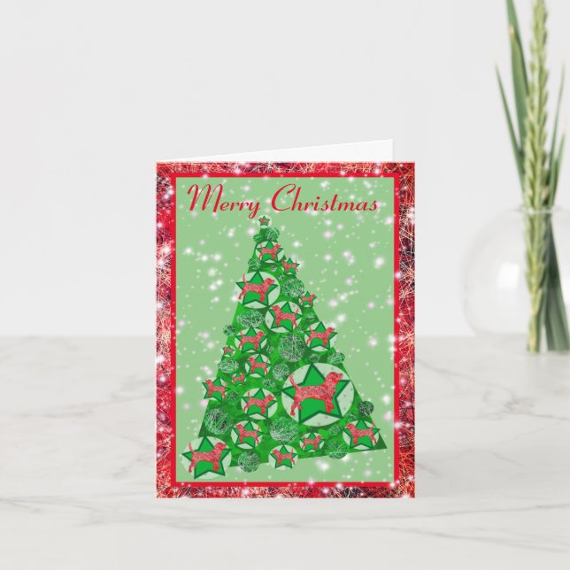 Carte Chien Beagle Joyeux Noël Arbre avec des Étoiles (Devant)