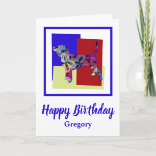 Carte Chien beagle Silhouette Rouge Bleu Jaune Anniversa