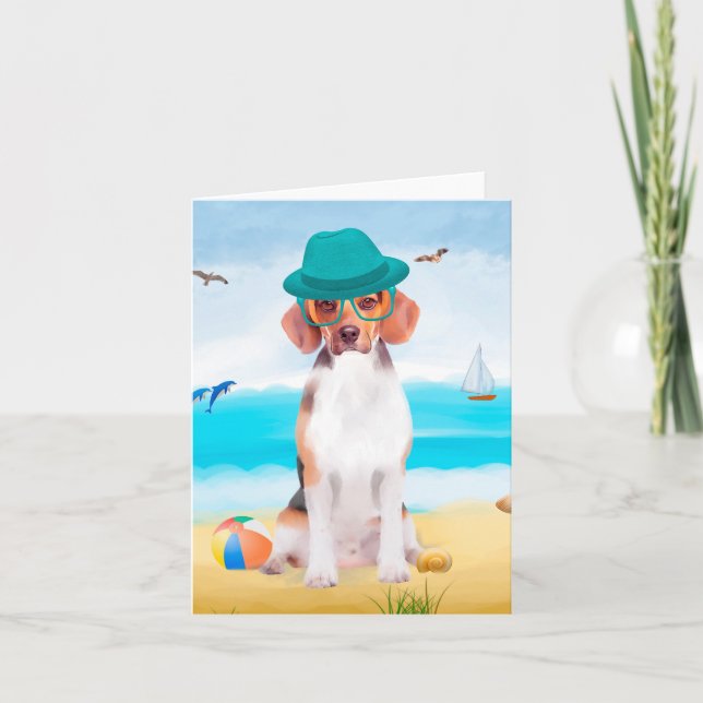 Carte Chien beagle Sur La Plage (Devant)