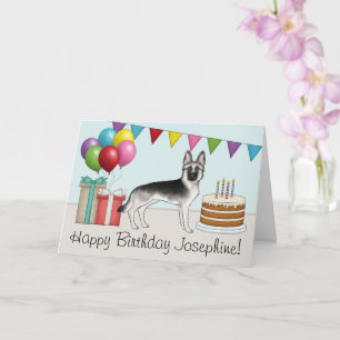 Carte Chien berger allemand argent coloré joyeux anniver